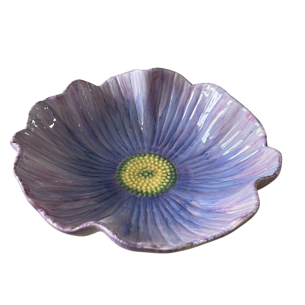 MAXCERA Purple Flower Ceramic Serving Bowl 12in Spring Easter New - Picture 7 of 15
